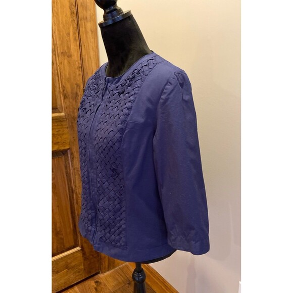 Coldwatercreek Jacket Sz 12 Navy Basket weave Design Zipper Front Gathered Back - Picture 5 of 12